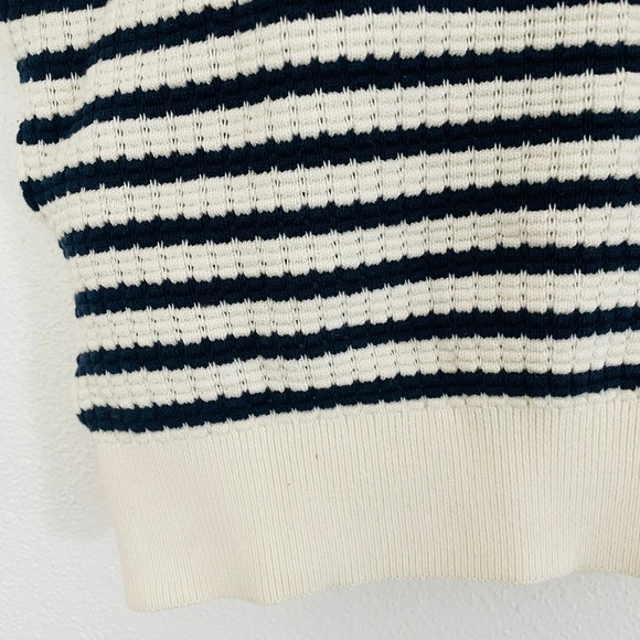 & Other Stories Striped Scalloped Puff Sleeve Cotton Sweater Navy Cream Small - Picture 8 of 11